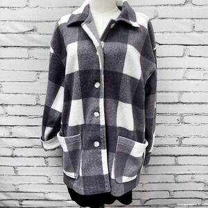 NY 10018 Plaid Fleece Womens M Lavender Purple Buffalo Check Button Jacket